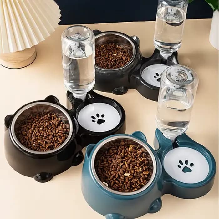 Mangeoire automatique pour animaux de compagnie et distributeur d'eau, système d'alimentation intégré pour chats et chiens, aucune batterie ni alimentation nécessaire, bouche inclinée