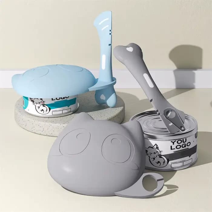 Ensemble couvercle et cuillère de nourriture pour chat en Silicone