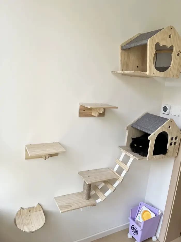 Maison d'escalade murale pour chat, étagère, lit, tour d'arbre murale, maison cachée, château de Villa pour chats d'intérieur, accessoires de couchage