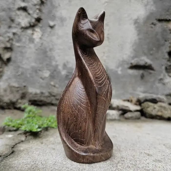 Ornement de chat en bois sculpté à la main de 3