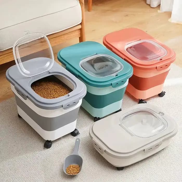 Conteneur de stockage hermétique pliable pour aliments pour animaux de compagnie avec couvercle