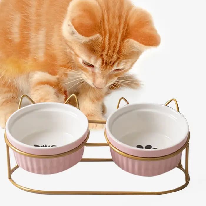 Support surélevé de bols de chat rétro