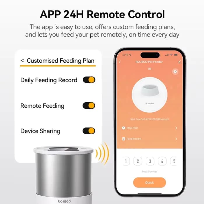 ROJECO acier inoxydable 4.5L mangeoire pour chats WiFi App télécommande enregistrement vocal distributeur de croquettes de chat intelligent pour accessoires pour animaux de compagnie de chien