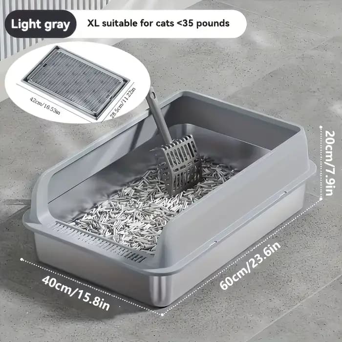 KEMORELA Extra grande bac à litière pour chat en acier inoxydable avec couvercle-litière fermée tapis