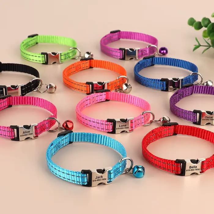 Collier de chat en Nylon personnalisé réglable chiot chaton colliers réfléchissant