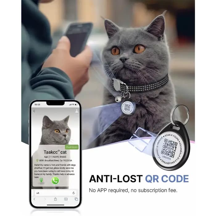 Collier pour chat avec code QR anti-perte et étiquette nominative