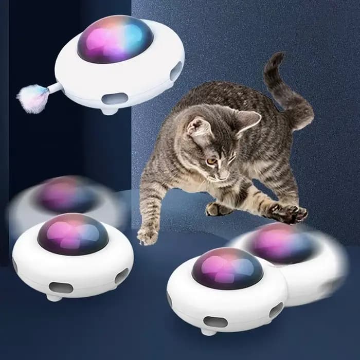 Jouet pour chat intelligent Teaser UFO plateau tournant pour animaux de compagnie attraper jouets d'entraînement USB