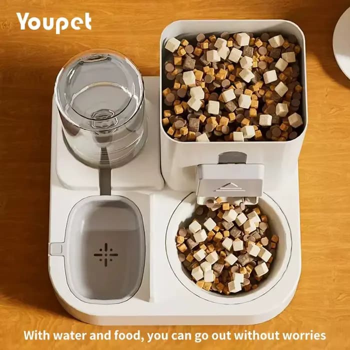 Bol pour chat mangeoire automatique avec conception anti-déversement avec fontaine d'eau distributeur de nourriture