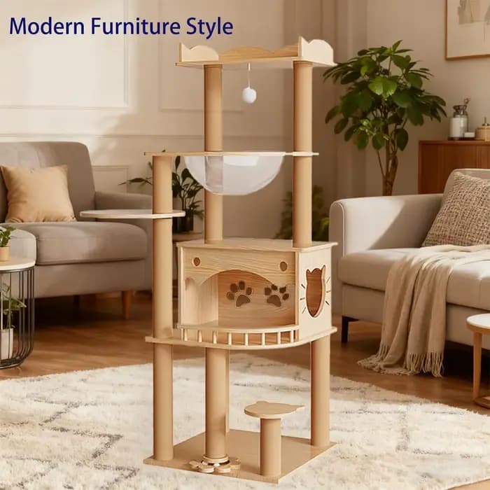 Arbre à chat en pin massif pour chats d'intérieur
