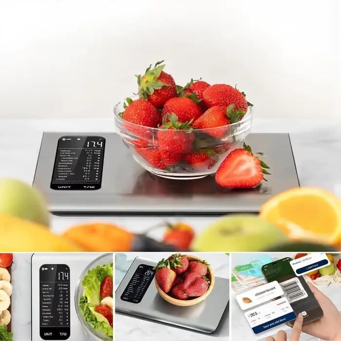 Balance alimentaire intelligente en acier inoxydable avec application gratuite et suivi de 19 nutriments