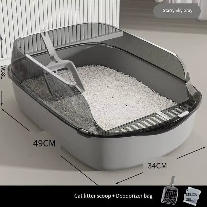 La bac à litière semi-fermé pour chat est en plastique et présente un design anti-éclaboussures. C'est un grand plateau