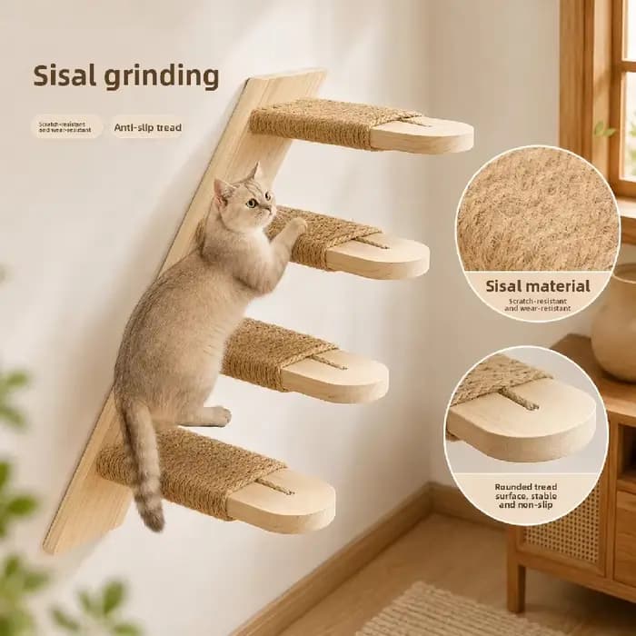 Arbre à chat en bois massif, tour d'escalade multi-niveaux, griffoir en sisal, centre d'activités, mobilier pour animaux de compagnie pour chats d'intérieur et chatons