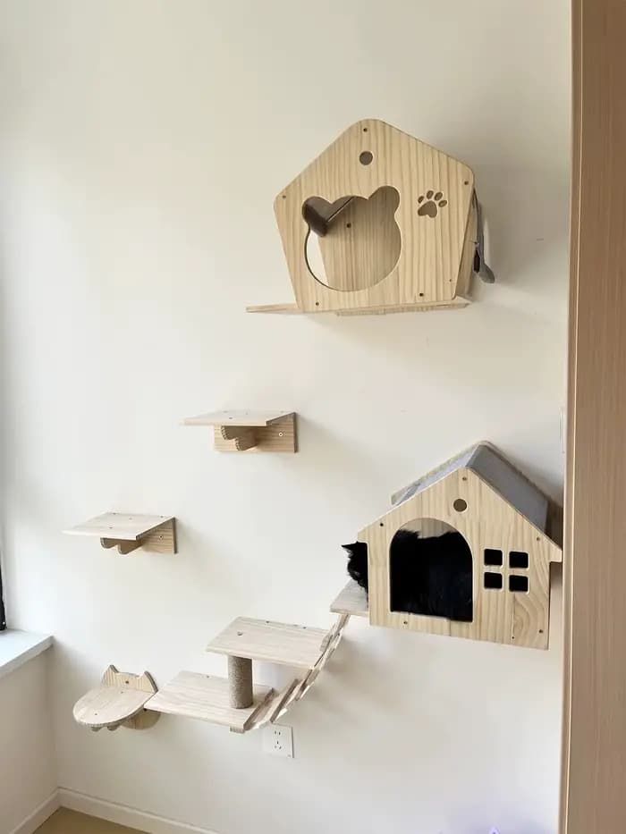 Maison d'escalade murale pour chat, étagère, lit, tour d'arbre murale, maison cachée, château de Villa pour chats d'intérieur, accessoires de couchage