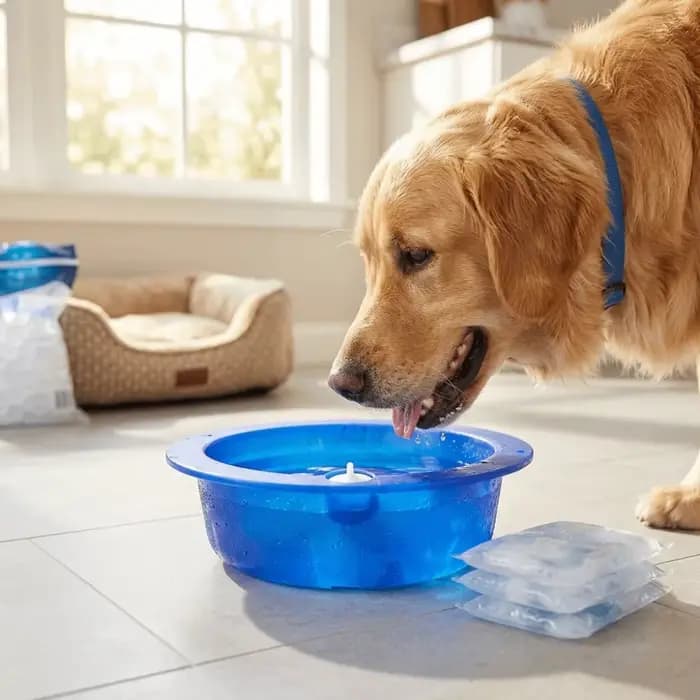 Bol rafraîchissant pour chien à injection d'eau – Soulage la chaleur, rétention de froid longue durée, gamelle d'eau froide pour animaux de compagnie