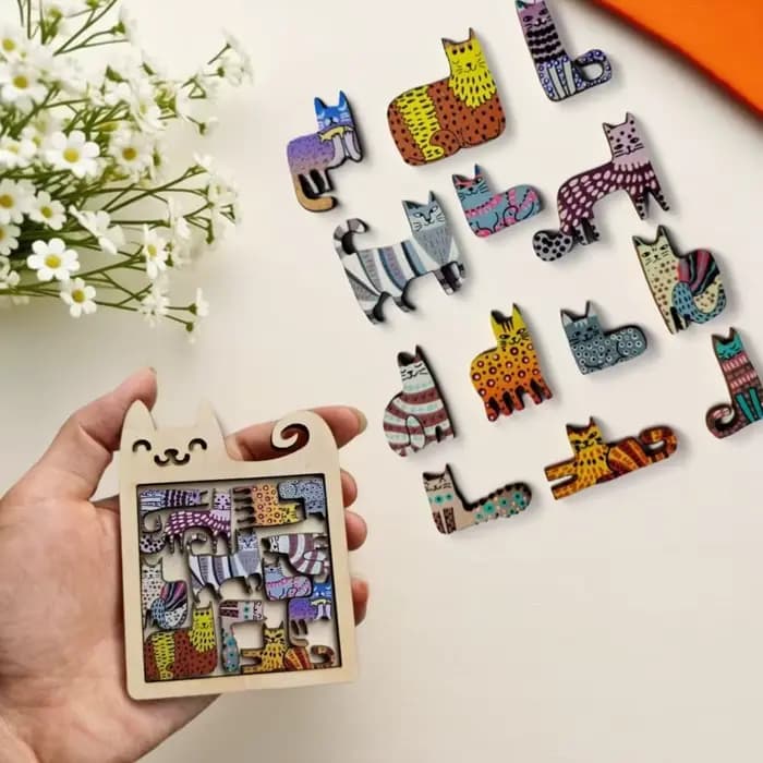 Jouet de puzzle amusant en bois en forme de chat