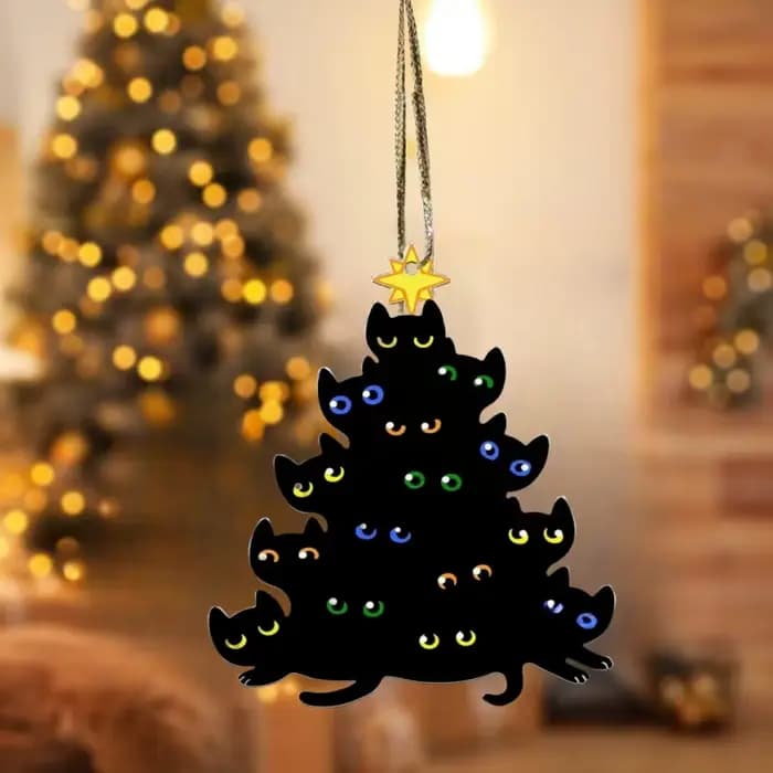 Ornement de Noël de chat noir charmant