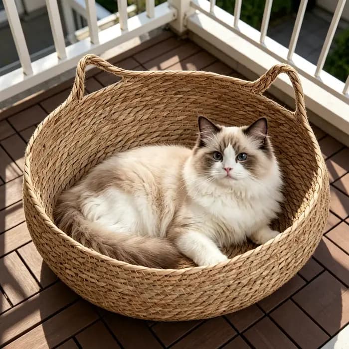 Panier pour chat en rotin respirant