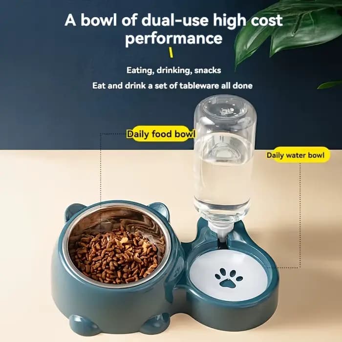 Mangeoire automatique pour animaux de compagnie et distributeur d'eau, système d'alimentation intégré pour chats et chiens, aucune batterie ni alimentation nécessaire, bouche inclinée