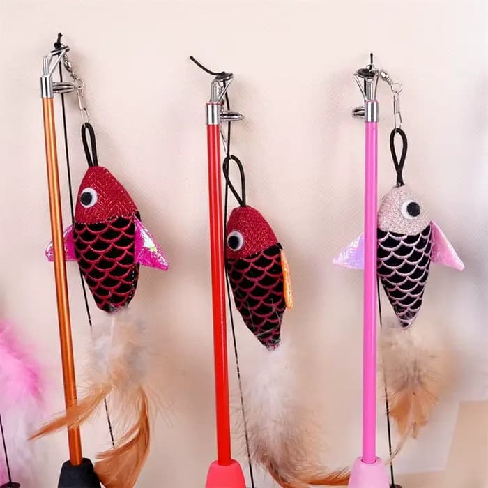 BOOTEELY rétractable chat jouet poisson Type télescopique plumes drôle