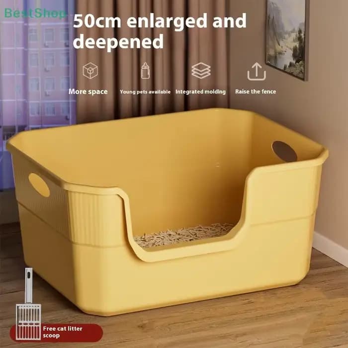 ♥ Bac à litière extra large pour chat ; design semi-fermé et ouvert