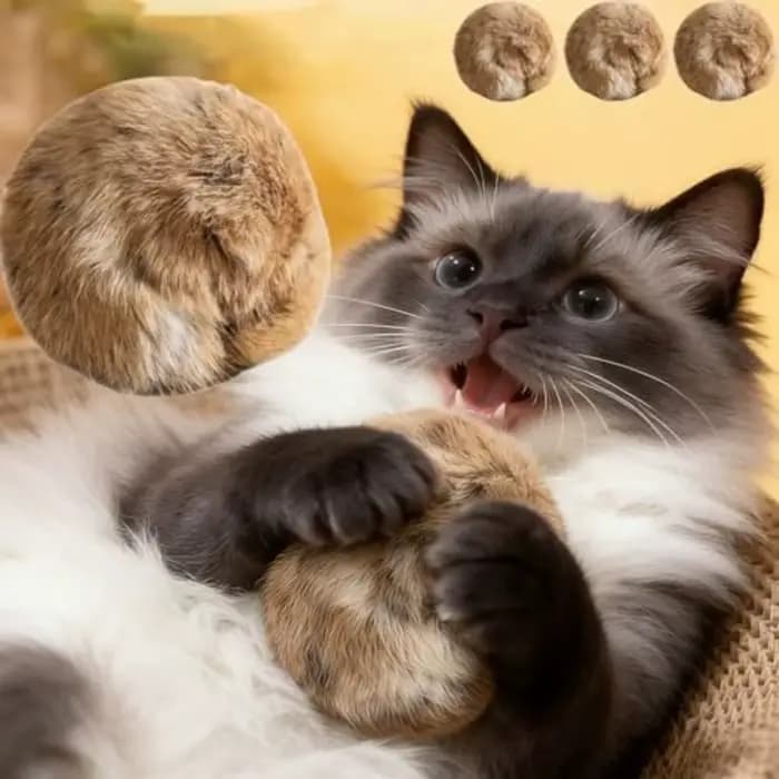 Nouveau jouet pour chat en fourrure de lapin, boule résistante aux griffes, durable, jouet pour chat moelleux, baguette de chat douce pour chats d'intérieur, jeux de poursuite et de stimulation