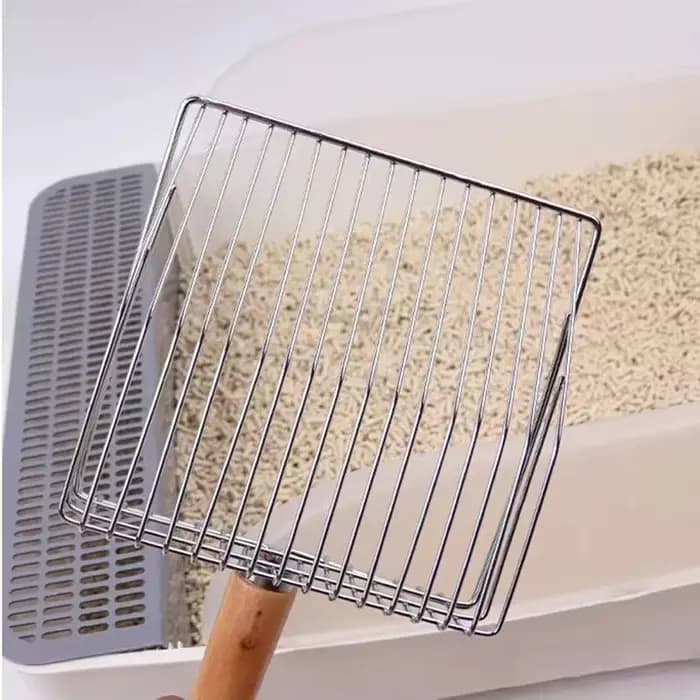 Pelle à litière pour chat en acier inoxydable, manche en bois, facile à nettoyer, beau, poussière SAP, adaptée aux toilettes pour petits chiens