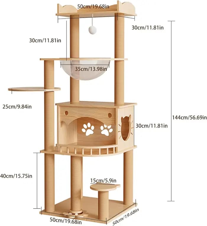 Arbre à chat en pin massif pour chats d'intérieur
