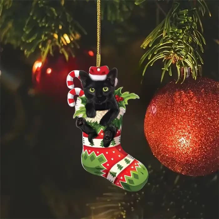 Ornement de Noël de chat noir charmant