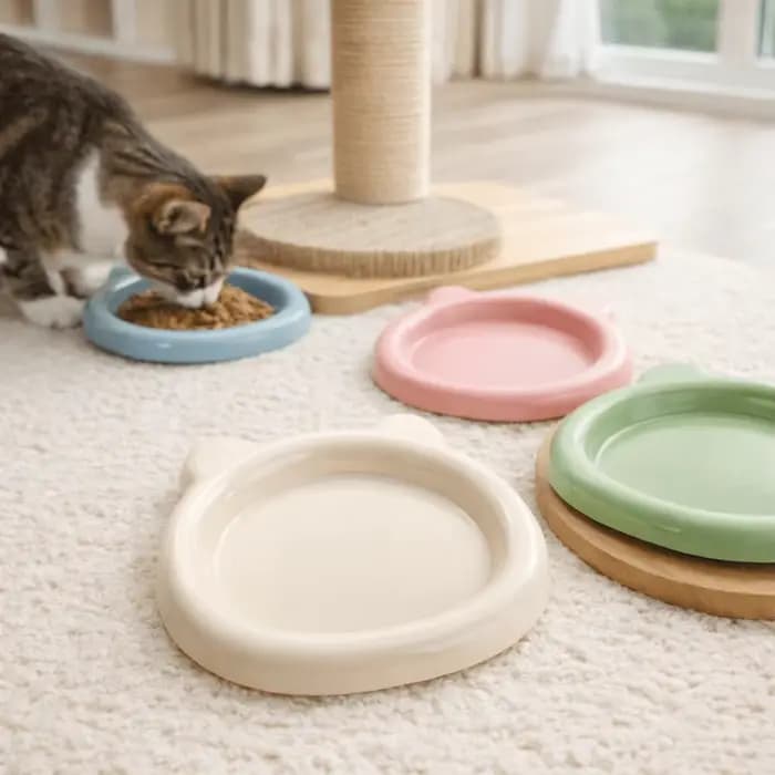 Ensemble de 2 bols peu profonds pour chat, anti-fatigue des poils, à rebord large et profil bas, pour nourriture et eau, design mignon pour chatons