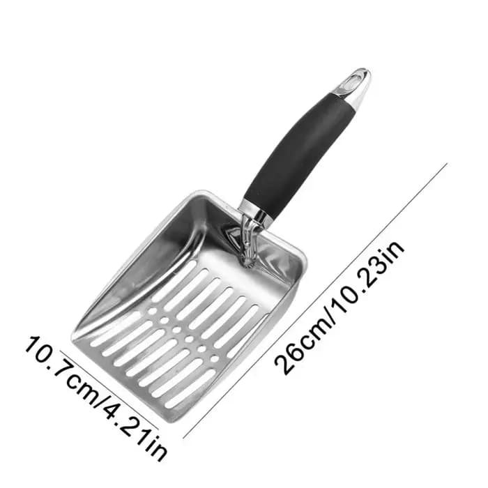 1 pièce Pelle à litière pour chien et chat en acier inoxydable, réduit la poussière, avec long manche en métal, outil de nettoyage pour animaux de compagnie