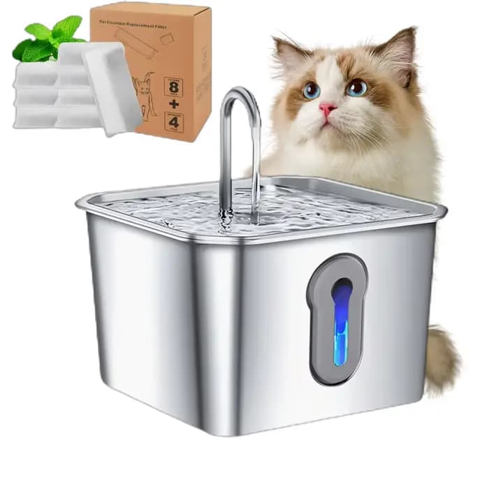 Fontaine d'eau pour chat en acier inoxydable