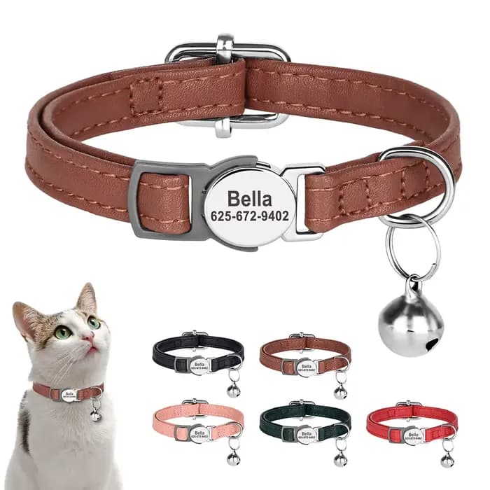 Collier de chat personnalisé en cuir PU