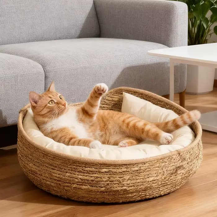 Panier rond en corde de coton pour chat