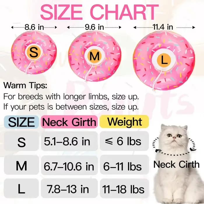 Collier de chat doux et mignon, beignet réglable après chirurgie, cône de récupération, collier élisabéthain léger, empêche les lécher et les rayures
