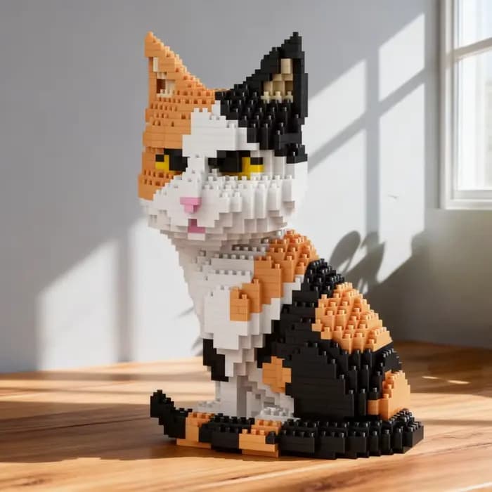Modèle de chat calico en micro-blocs de construction - Décoration de bureau
