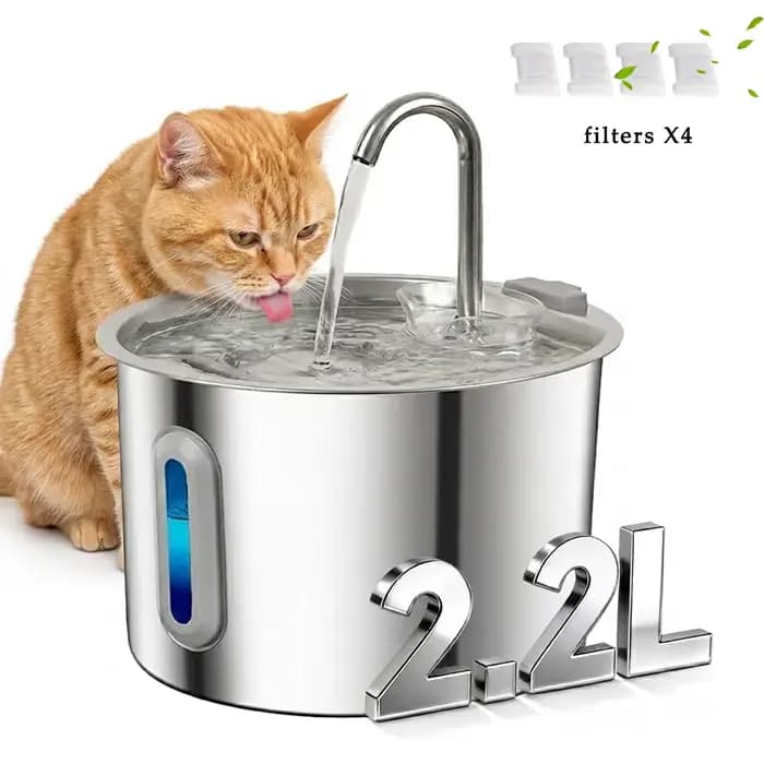 Fontaine à eau pour chat en acier inoxydable avec 4 filtres