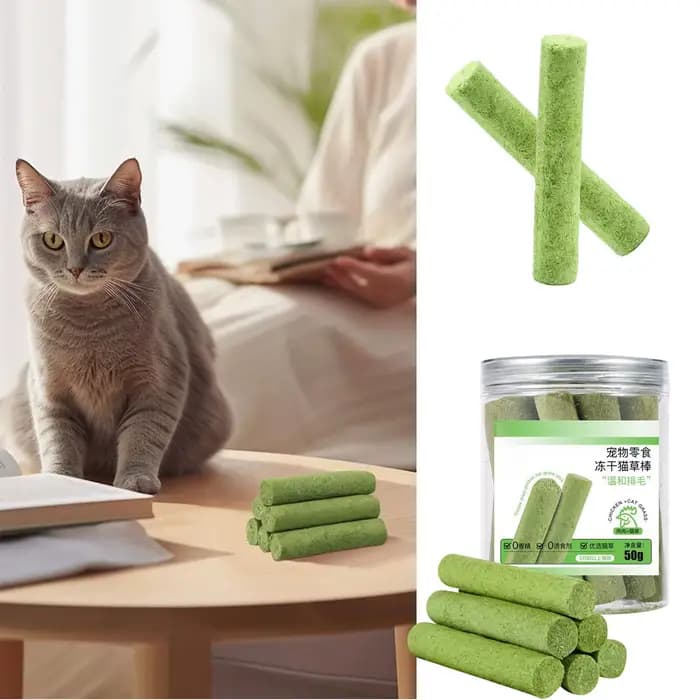 Bâtonnets de herbe pour chat lyophilisés