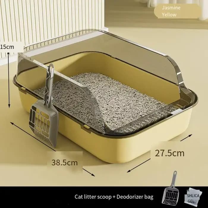 La bac à litière semi-fermé pour chat est en plastique et présente un design anti-éclaboussures. C'est un grand plateau
