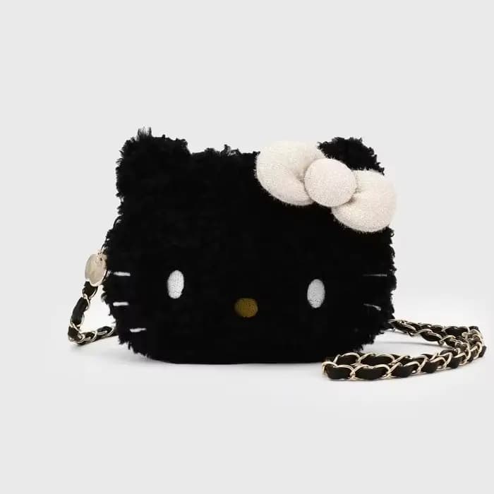 Sac bandoulière en peluche chaton de dessin animé mignon avec nœud, petite pochette de rangement pour cosmétiques, mini porte-monnaie polyvalent, organisateur, cadeaux jouets