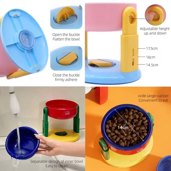 Bol d'alimentation pour animaux de compagnie de grande taille pour chats et chiens avec support détachable à hauteur