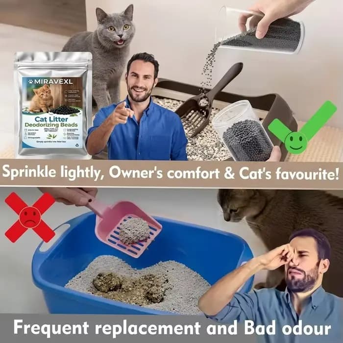Perles désodorisantes à base de charbon actif haute performance pour litière pour chat – Légèrement parfumées
