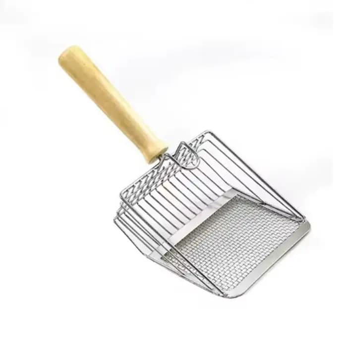 Pelle à litière pour chat avec manche en bois 2-en-1
