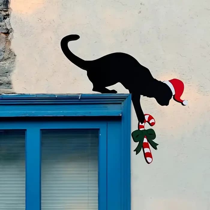 1 charmant ornement d'angle de porte de noël en forme de chat – Style bois vintage, définit parfaitement l'humeur festive