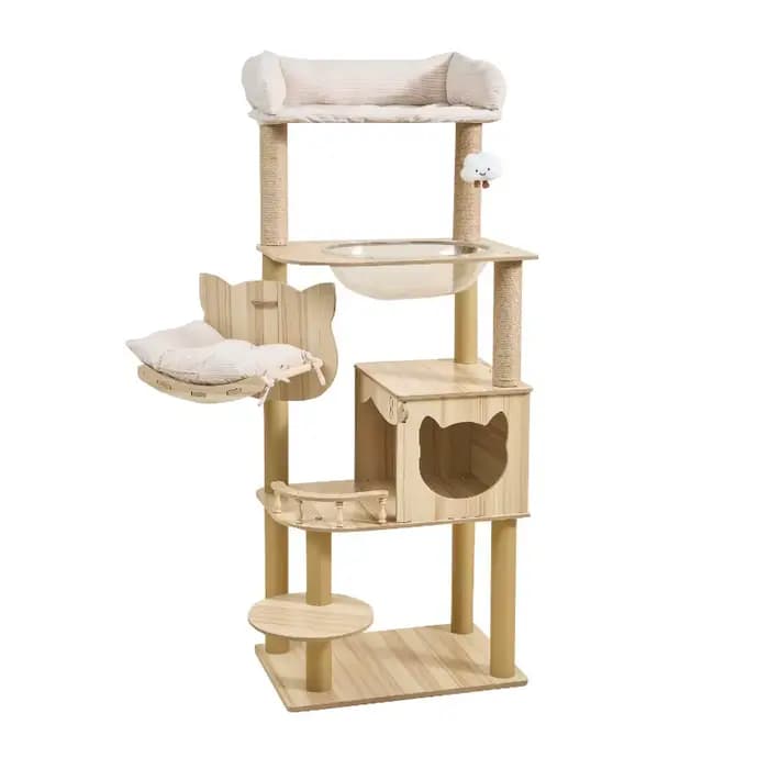 Grand arbre à chat en bois multi-niveaux avec griffoir
