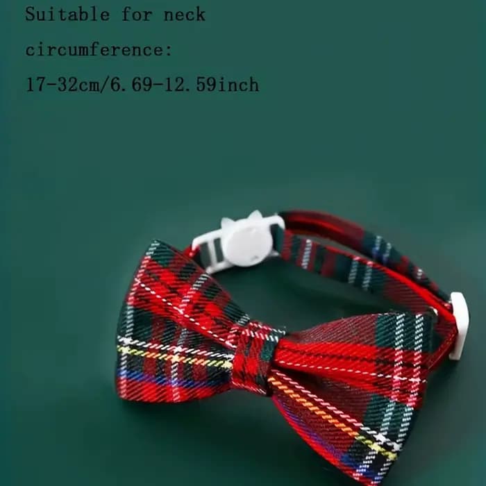 1pc collier de chat détachable pour animaux de compagnie nœud papillon et cloche mignon Plaid noël rouge élastique