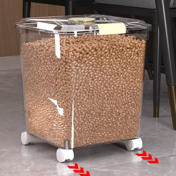 Récipient Transparent de stockage des aliments pour chiens et chats de grande capacité sur roulettes bac d'alimentation Mobile pour animaux de compagnie avec corps clair pour une visualisation facile