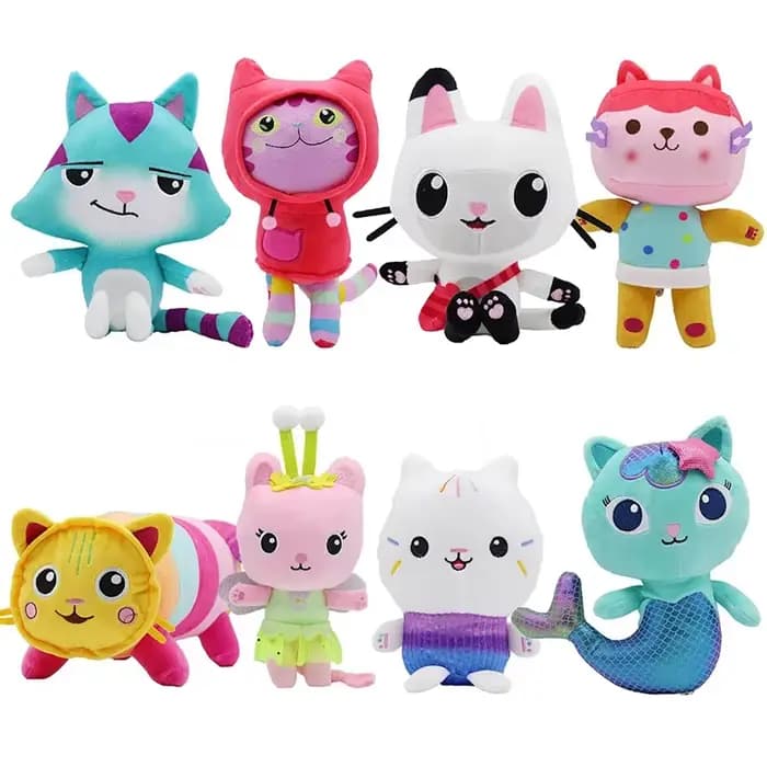 Peluches d'animaux Gabby Dollhouse, Adorables jouets en peluche Gaby, Peluche chat de la maison, Animaux en peluche de dessin animé, Peluches chat sirène pour enfants