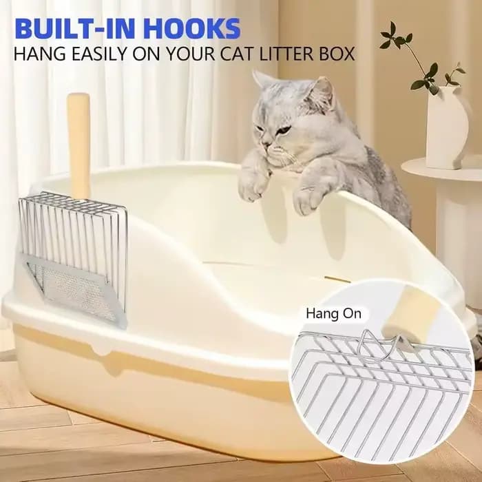 Pelle à litière pour chat avec manche en bois