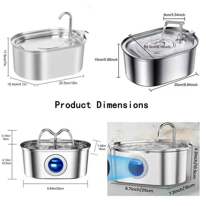 Fontaine d'eau pour chat en acier inoxydable 3
