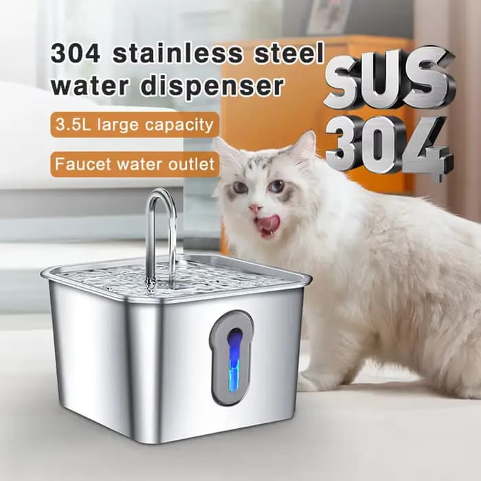 Fontaine d'eau pour chat en acier inoxydable